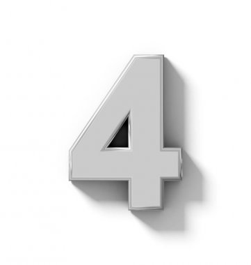 Sayı 4 Beyaz Gölge - ortogonal pr ile izole 3d gümüş