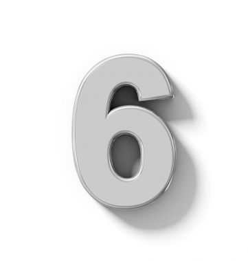 sayı 6 beyaz gölge - ortogonal pr ile izole 3d gümüş