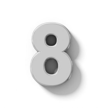 sayı 8 beyaz gölge - ortogonal pr ile izole 3d gümüş
