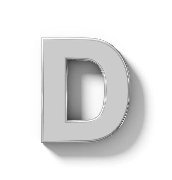 Letra D prata 3D isolado no branco com sombra - pr ortogonal — Fotografia de Stock