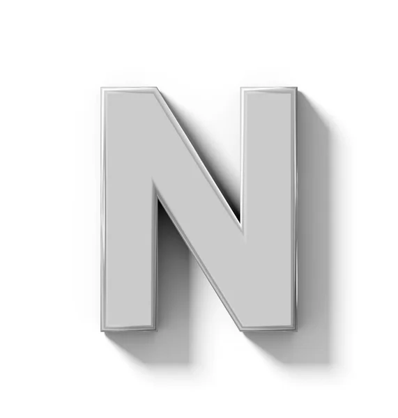 Letra N prata 3D isolado no branco com sombra - pr ortogonal — Fotografia de Stock