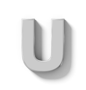 U harfi 3d gümüş beyaz gölge - ortogonal pr ile izole
