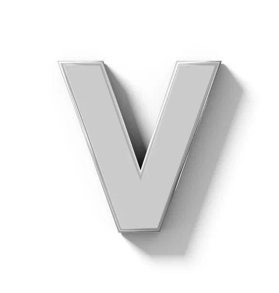 Letter V 3D silver isolated on white with shadow - orthogonal pr — Stock Photo, Image