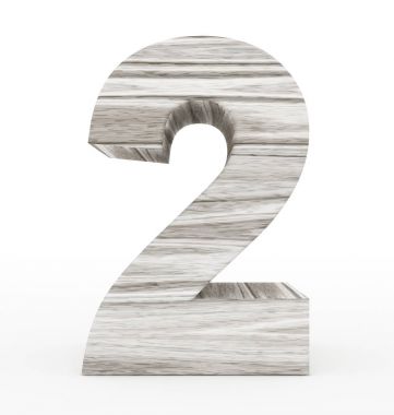 Sayı 2 beyaz izole 3d ahşap