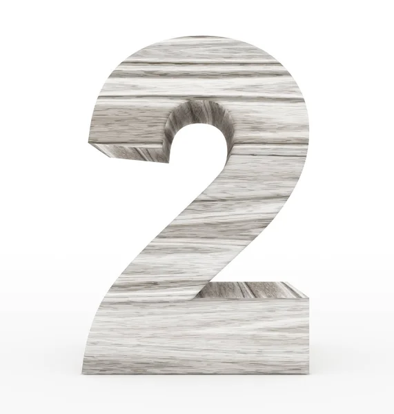 Číslo 2 3d dřevěné izolované na bílém — Stock fotografie