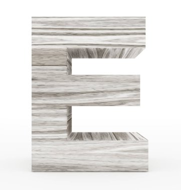 E harfinin 3d ahşap beyaz izole
