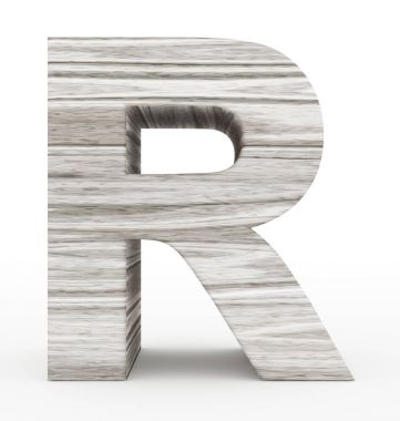 R harfi 3d ahşap beyaz izole