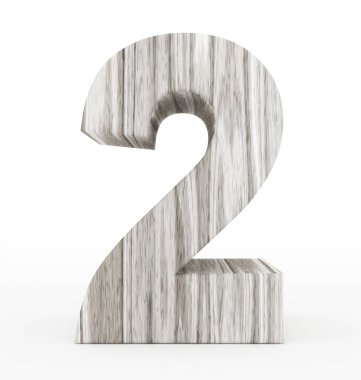 Sayı 2 beyaz izole 3d ahşap