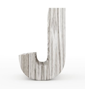 J harfi 3d ahşap beyaz izole