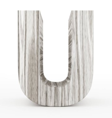 U harfi 3d ahşap beyaz izole