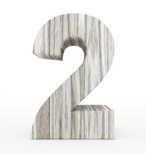 Číslo 2 3d dřevěné izolované na bílém — Stock fotografie