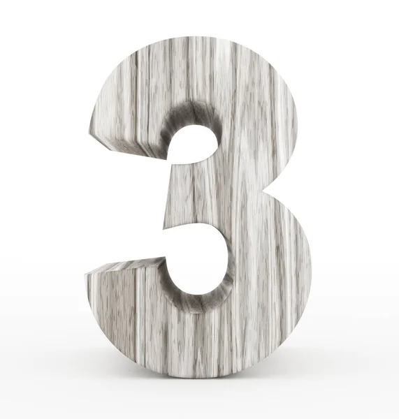 Číslo 3 3d dřevěné izolované na bílém — Stock fotografie