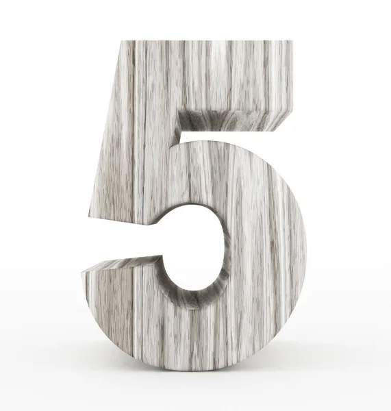 Номер 5 3D деревянная изоляция на белом — стоковое фото