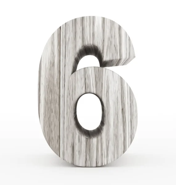 Numero 6 3d in legno isolato su bianco — Foto Stock