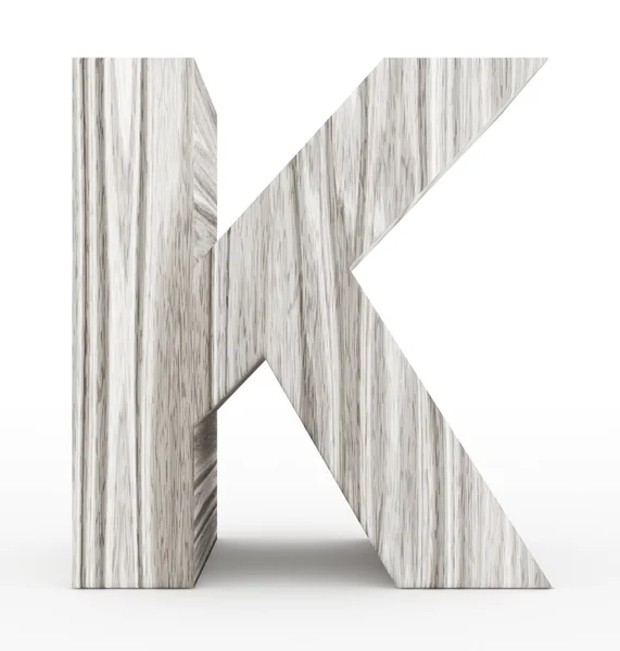 Γράμμα K ξύλινο 3d απομονωθεί σε λευκό — Φωτογραφία Αρχείου