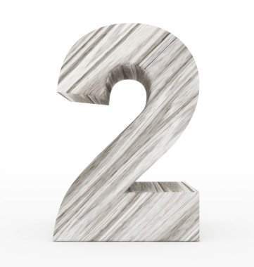 Sayı 2 beyaz izole 3d ahşap