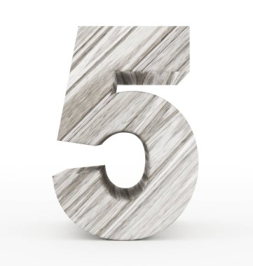 Sayı 5 üzerinde beyaz izole 3d ahşap
