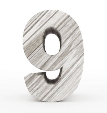 Sayı 9 üzerinde beyaz izole 3d ahşap