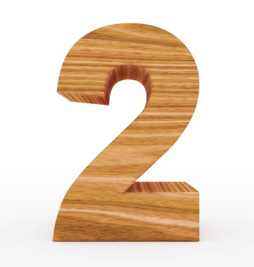 Sayı 2 beyaz izole 3d ahşap