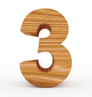 Sayı 3 beyaz izole 3d ahşap