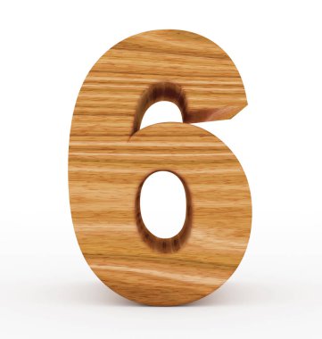 sayı 6 beyaz izole 3d ahşap