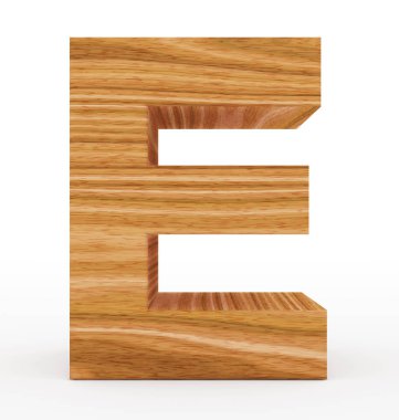 E harfinin 3d ahşap beyaz izole