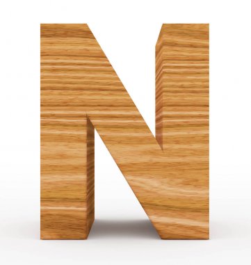 N harfi 3d ahşap beyaz izole