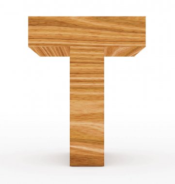 T harfinin 3d ahşap beyaz izole