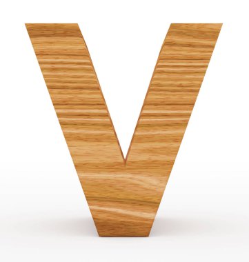 harf V 3d ahşap beyaz izole