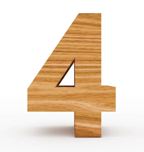 Nummer 4 3d houten geïsoleerd op wit — Stockfoto