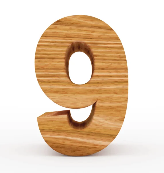Número 9 3d de madera aislada en blanco —  Fotos de Stock