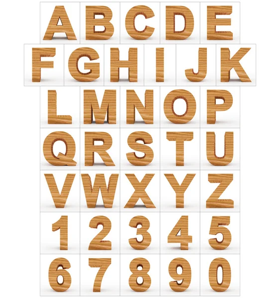 Lettres et chiffres 3d en bois isolé sur blanc — Photo