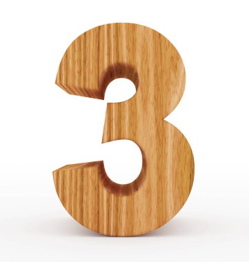 Sayı 3 beyaz izole 3d ahşap