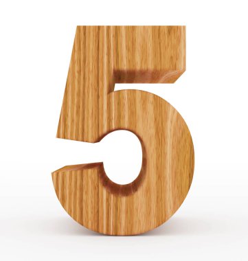 Sayı 5 üzerinde beyaz izole 3d ahşap