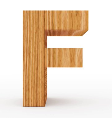 F harfi 3d ahşap beyaz izole