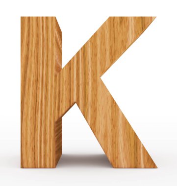 K harfi 3d ahşap beyaz izole