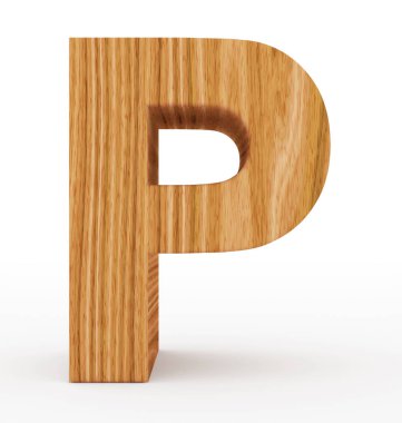 P harfi 3d ahşap beyaz izole