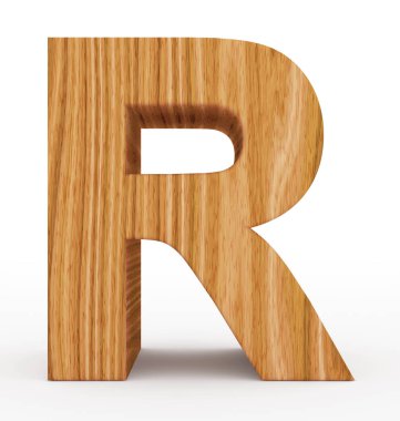 R harfi 3d ahşap beyaz izole
