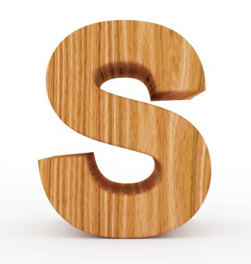 S harfi 3d ahşap beyaz izole