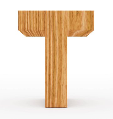 T harfinin 3d ahşap beyaz izole