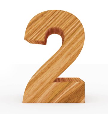 Sayı 2 beyaz izole 3d ahşap