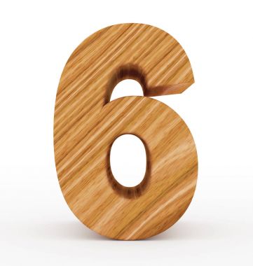 sayı 6 beyaz izole 3d ahşap