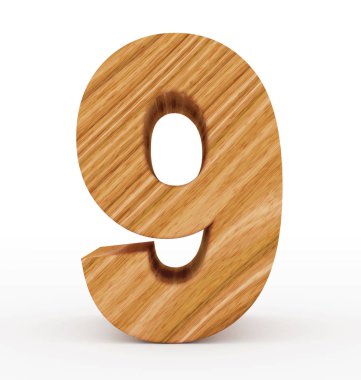 Sayı 9 üzerinde beyaz izole 3d ahşap