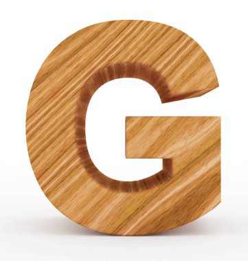 G harfi 3d ahşap beyaz izole
