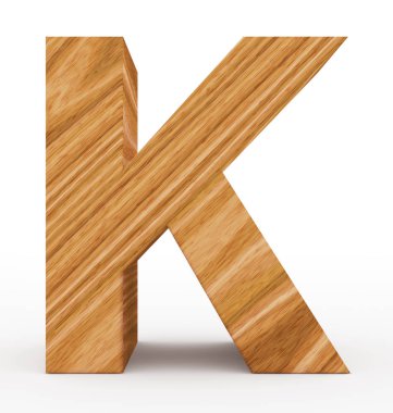 K harfi 3d ahşap beyaz izole