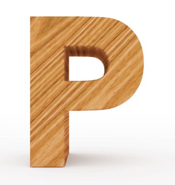 P harfi 3d ahşap beyaz izole