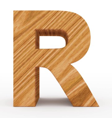 R harfi 3d ahşap beyaz izole