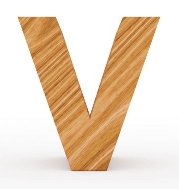 harf V 3d ahşap beyaz izole