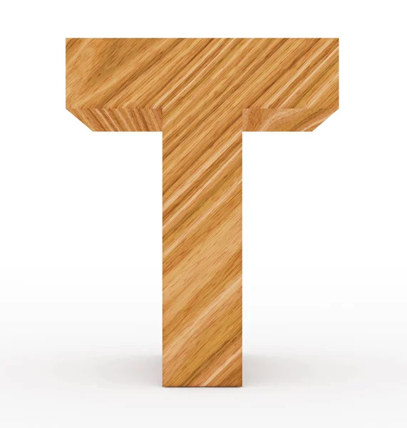 T betű 3d fa elszigetelt fehér — Stock Fotó