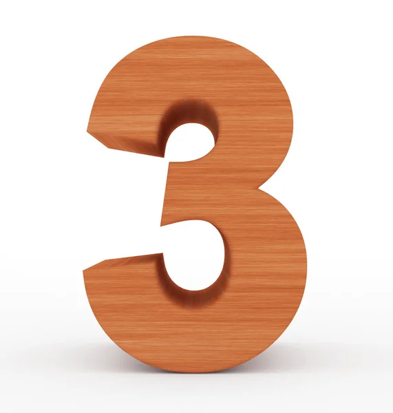 Numer 3 3d drewniane na białym tle — Zdjęcie stockowe